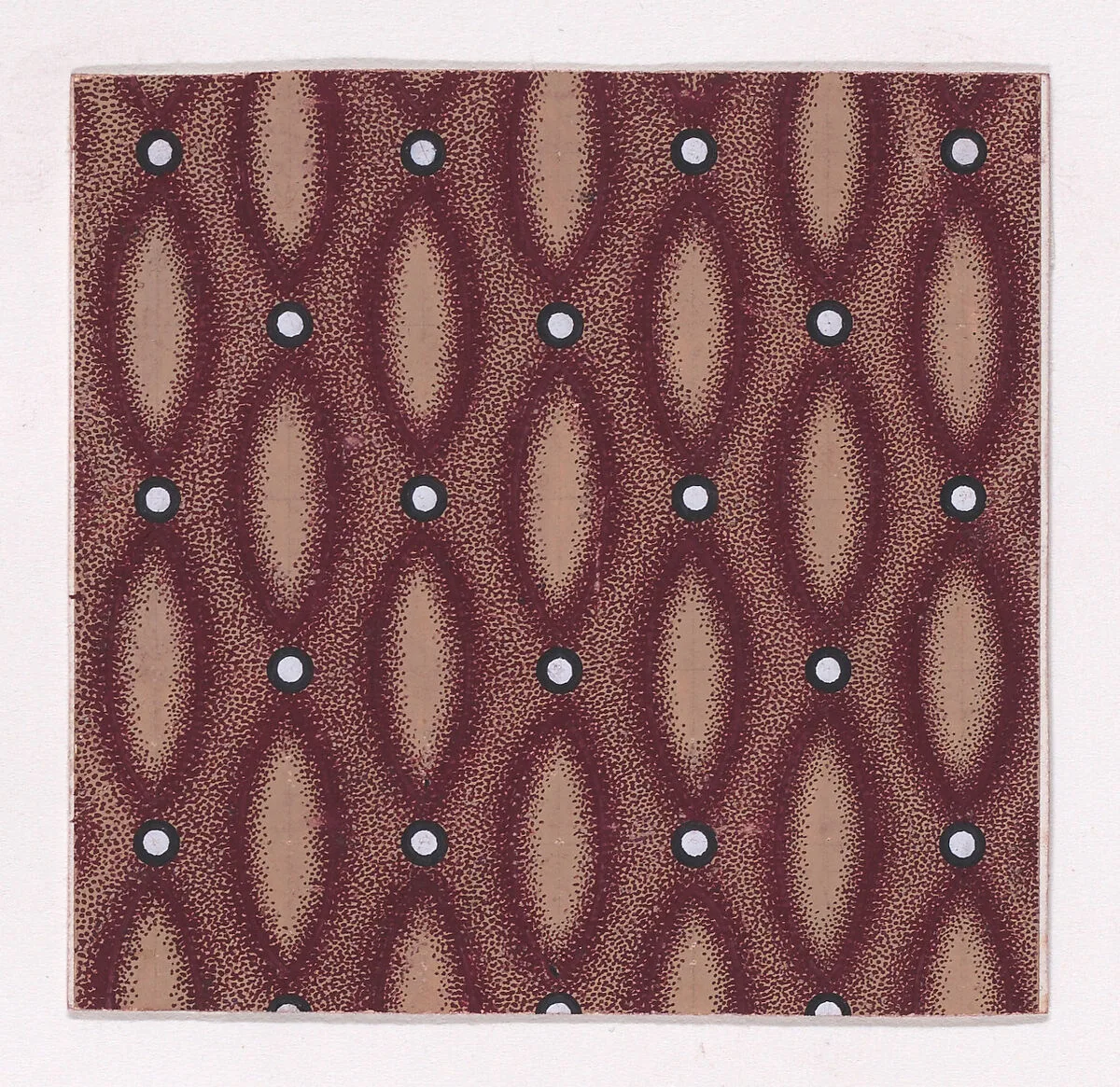 Textile Design with Alternating Vertical Rows of Pearls and Lens Shapes over a Stippled Background — Anonymous, Alsatian, 19th century