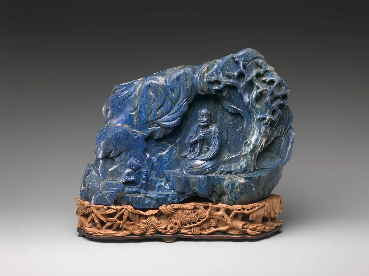 清中期 青金石羅漢山子|Seated luohan (arhat) in a grotto — Unknown