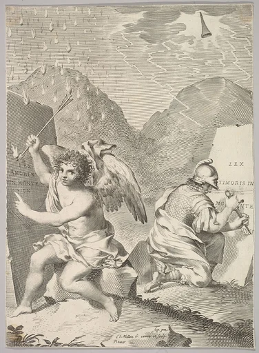 An Angel and a Soldier Inscribe Stone Slabs