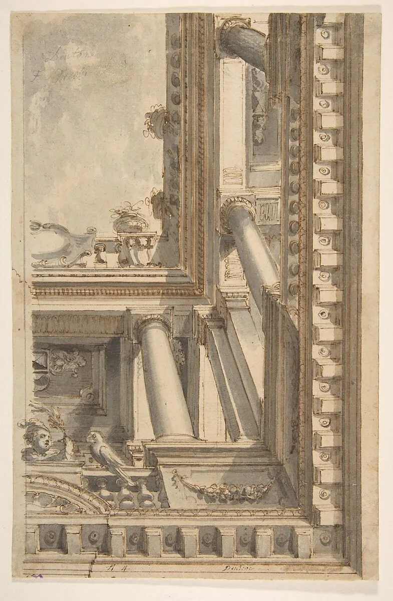 Design for a Trompe L'Oeil Ceiling with a Loggia — Girolamo Curti detto "Dentone"|Faustino Trebbi