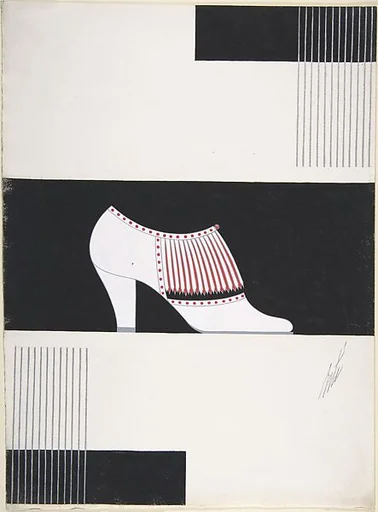 White High-Vamp Pump with Red and White Fringe for Delman's Shoes, New York