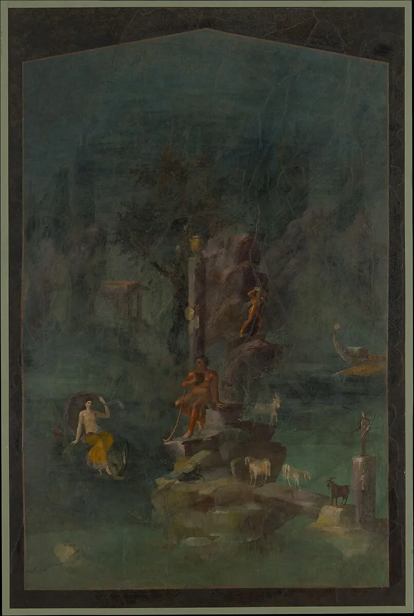 Wall painting: Polyphemus and Galatea in a landscape, from the imperial villa at Boscotrecase — Unknown