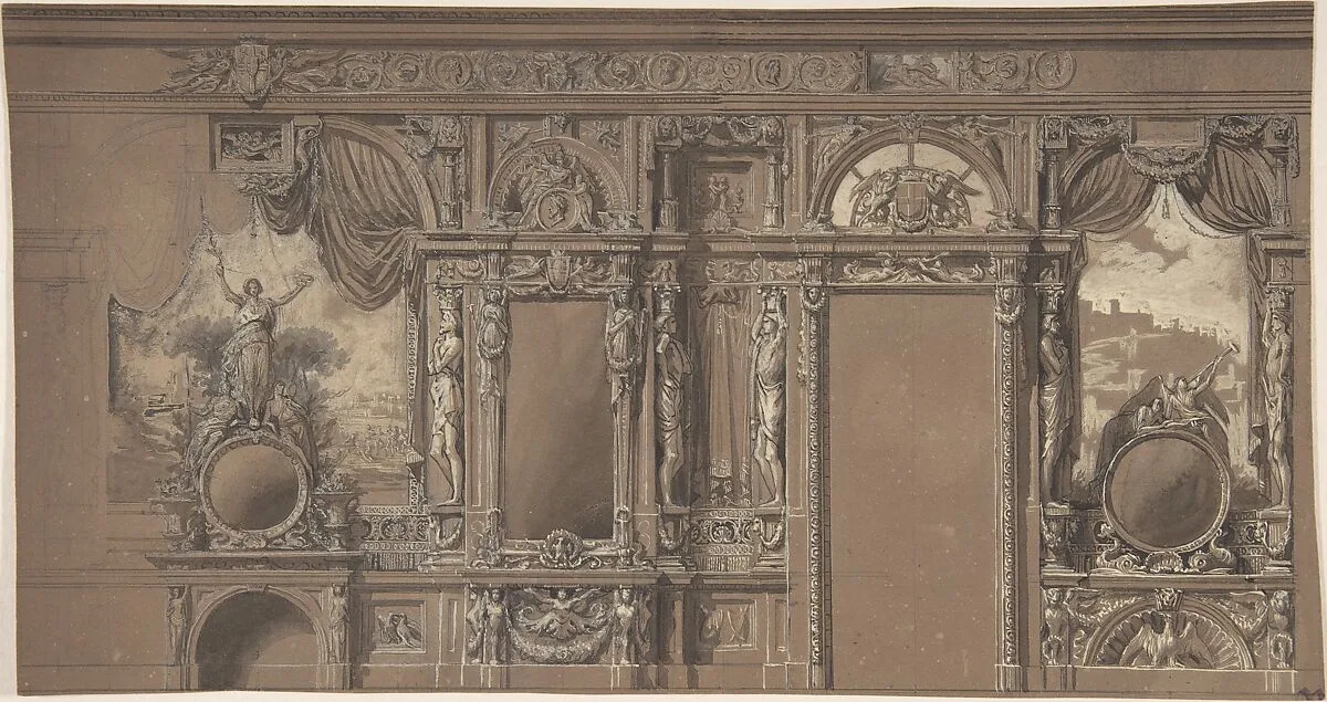 Design for a Heavily-Decorated Wall Elevation — Anonymous, Italian, 19th century