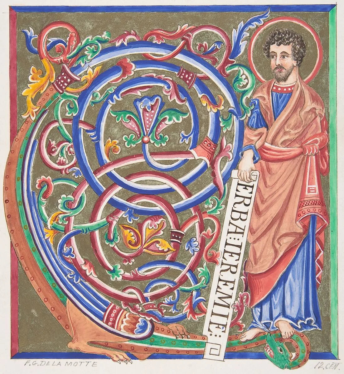 Illuminated Initial and Saint — Freeman Gage Delamotte