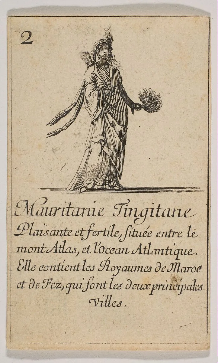 Mauritanie, from "Jeu de la Géographie" — Stefano della Bella|Jean Desmarets de Saint-Sorlin|Henri Le Gras|Louis XIV, King of France|Cardinal Jules Mazarin