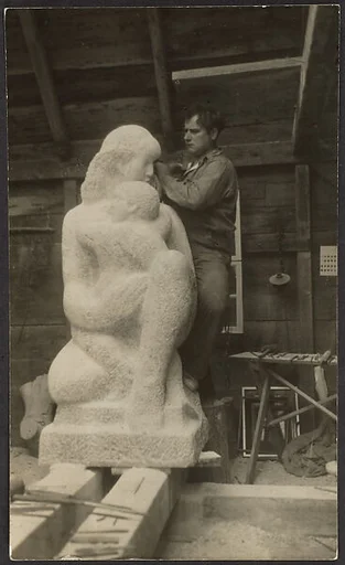 Rough State, "Mother and Child," Spanish Florida Rosa Marble, William Zorach, Sculptor