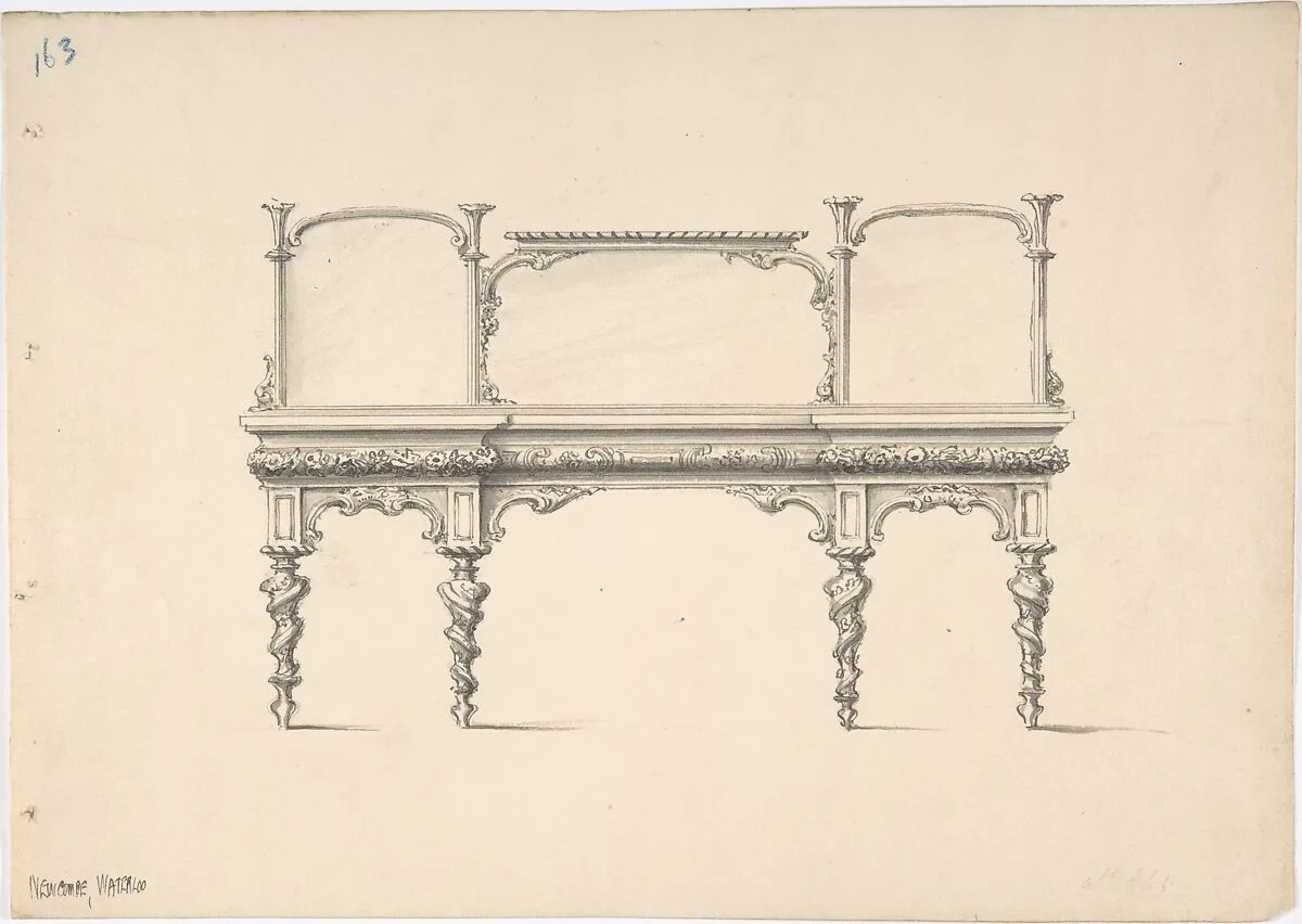 Design for a Sideboard with Mirrors and Turned Legs — Anonymous, British, 19th century