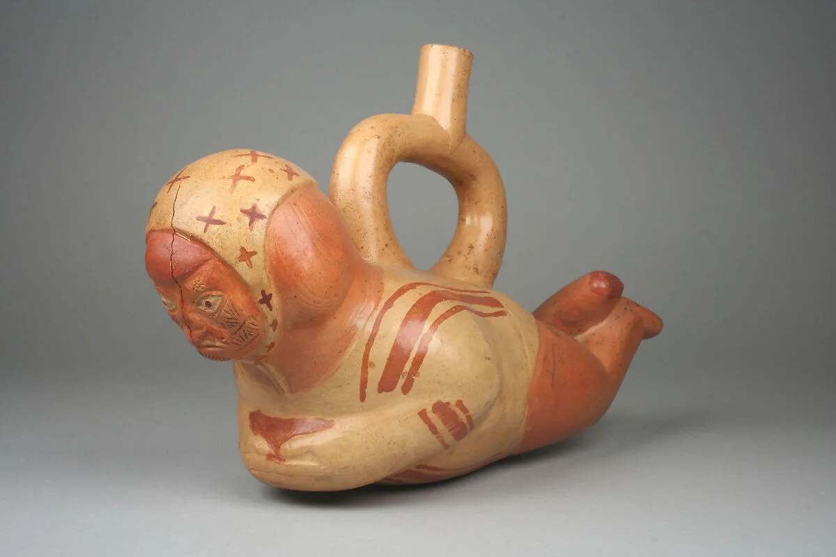 Stirrup Spout Bottle with Reclining Figure — Unknown