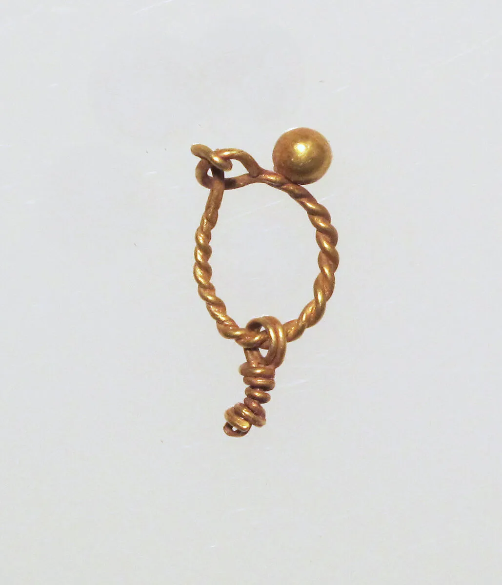 Gold earring with ball stud and pendant (missing) — Unknown