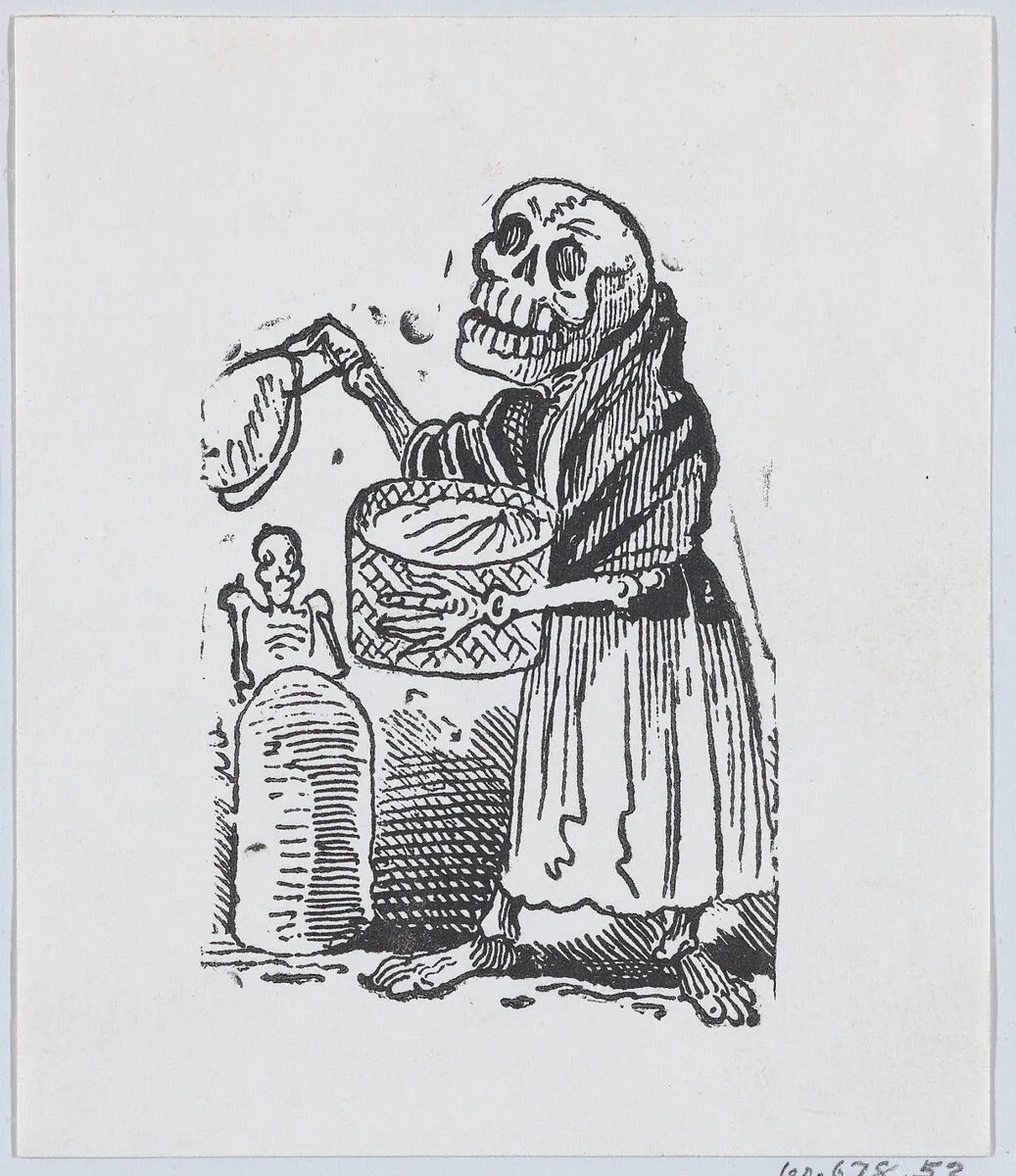 A skeleton selling tortillas from a broadside entitled 'Una Calavera Chusca' — José Guadalupe Posada|José Sanchez