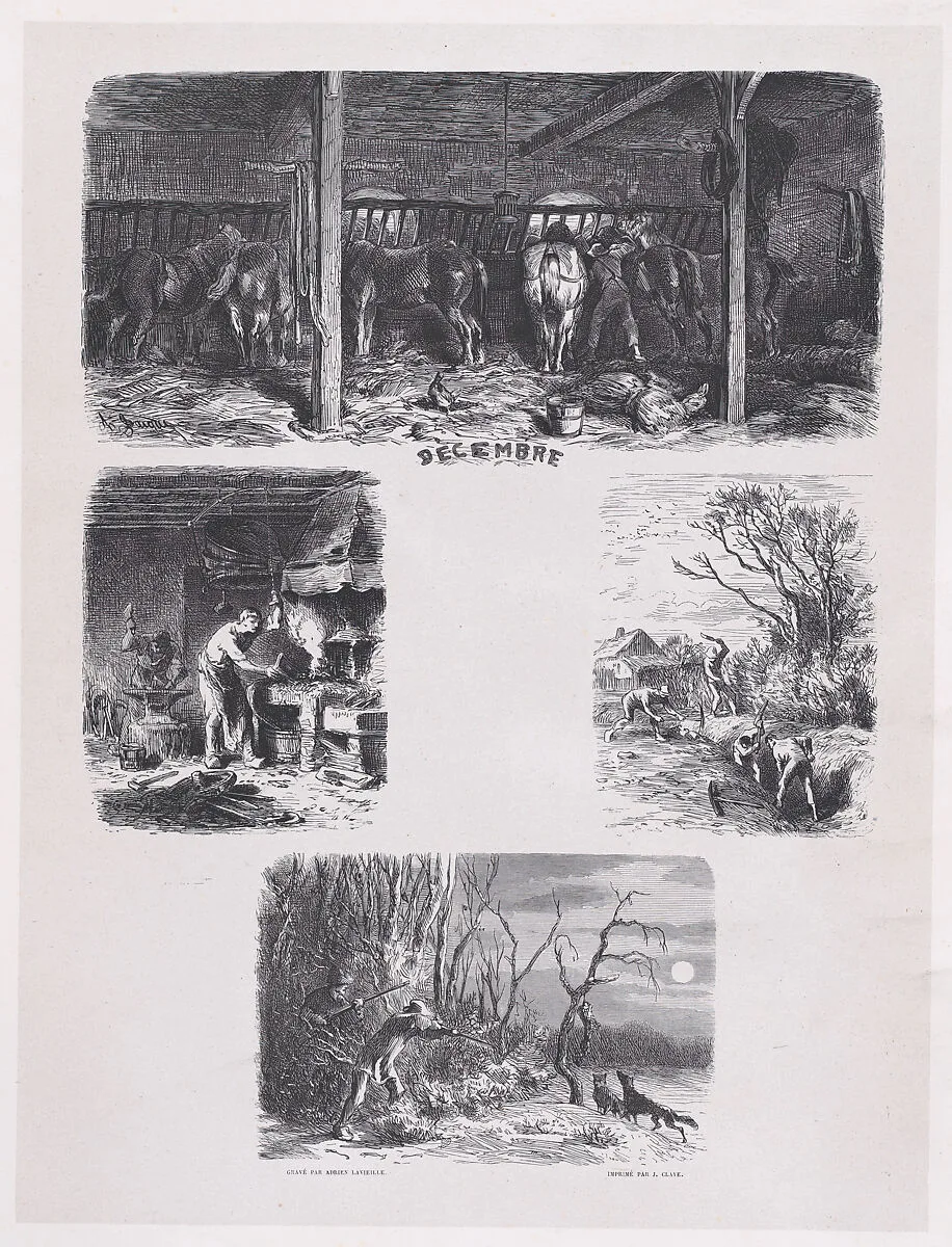 December, from "Album of Rustic Subjects" — Jacques-Adrien Lavieille|Charles Jacque|Imprimerie de Jules Claye