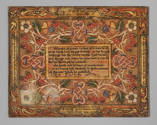 Trencher with quotation from The Governance of Virtue (1566) (one of a set)