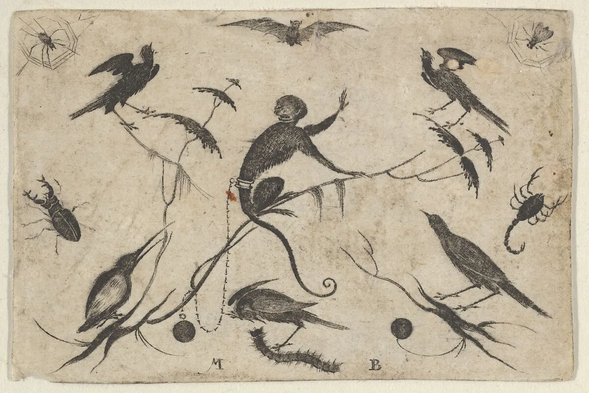 Blackwork Design for Goldsmithwork with Monkey, Birds, and Insects — Mathais Beitler