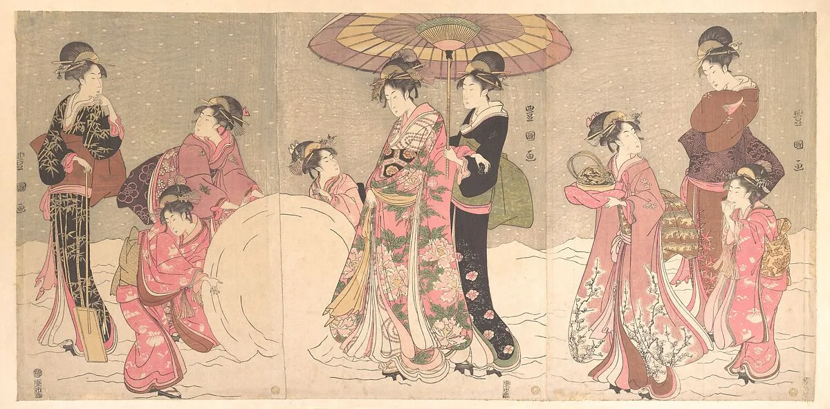 歌川豊国画 雪こかし|Courtesans and Attendants Making a Giant Snowball — Utagawa Toyokuni I