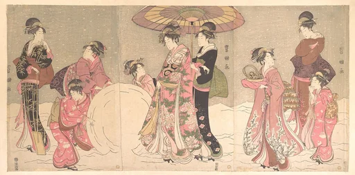 歌川豊国画 雪こかし|Courtesans and Attendants Making a Giant Snowball