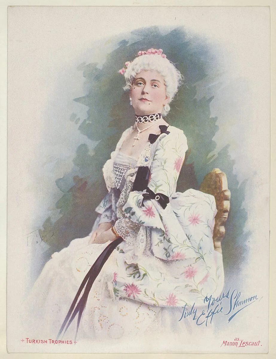 Effie Shannon as Manon Lescaut, from the Actresses series (T1), distributed by the American Tobacco Co. to promote Turkish Trophies Cigarettes — American Tobacco Company|Frederick Moladore Spiegle