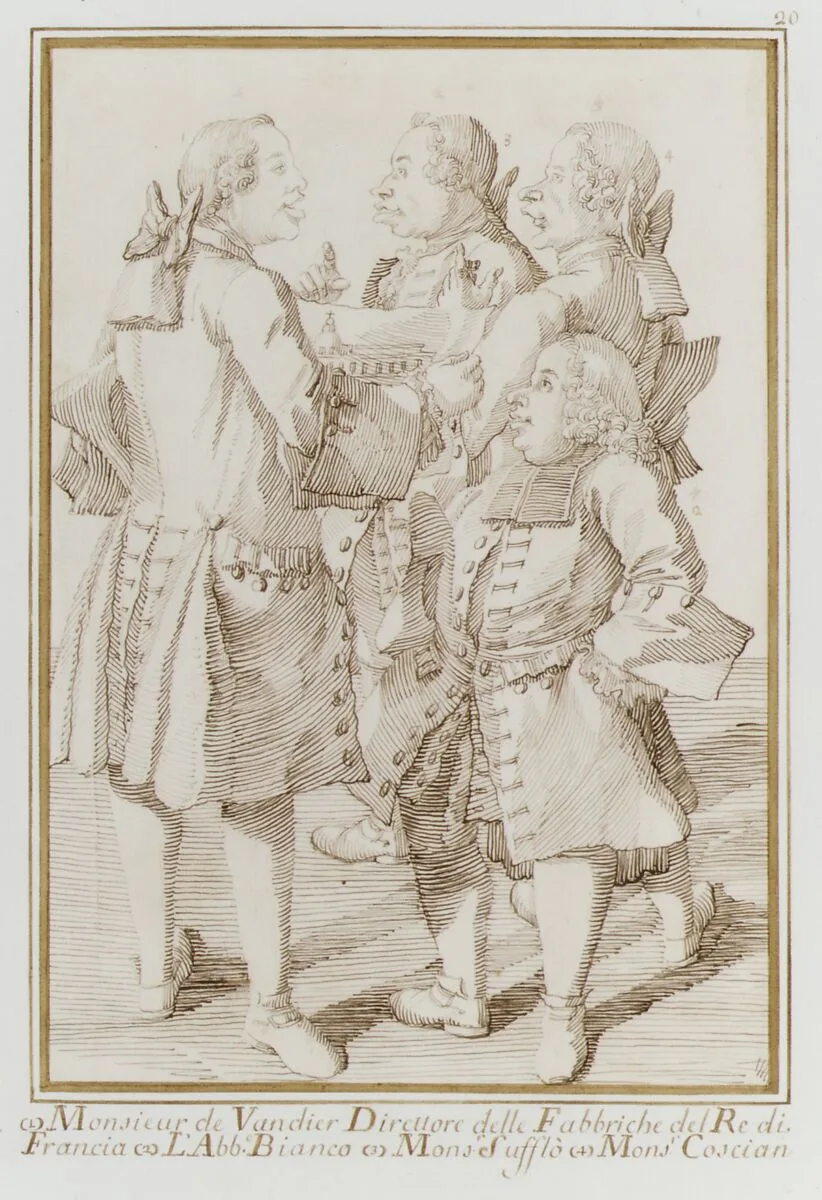The Marquis de Vandières, Abbé Jean-Bernard Le Blanc, Germain Soufflot, and Charles-Nicolas Cochin, the Younger — Pier Leone Ghezzi