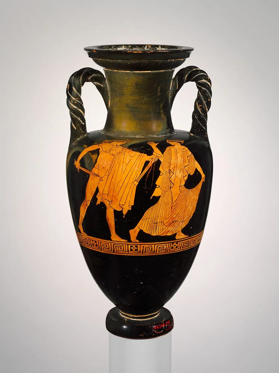 Terracotta neck-amphora (jar) with twisted handles — Painter of the Yale Oinochoe