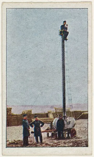 Card No. 11, Portable Observation Tower Used by German Army, from the World War I Scenes series (T121) issued by Sweet Caporal Cigarettes — Underwood & Underwood|American Tobacco Company