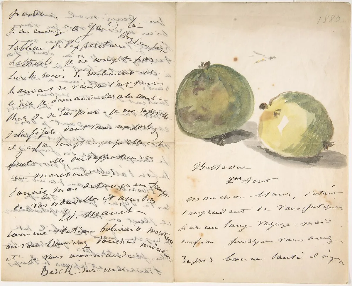 A Letter to Eugène Maus, Decorated with Two Apples — Edouard Manet|Eugène Henri Maus