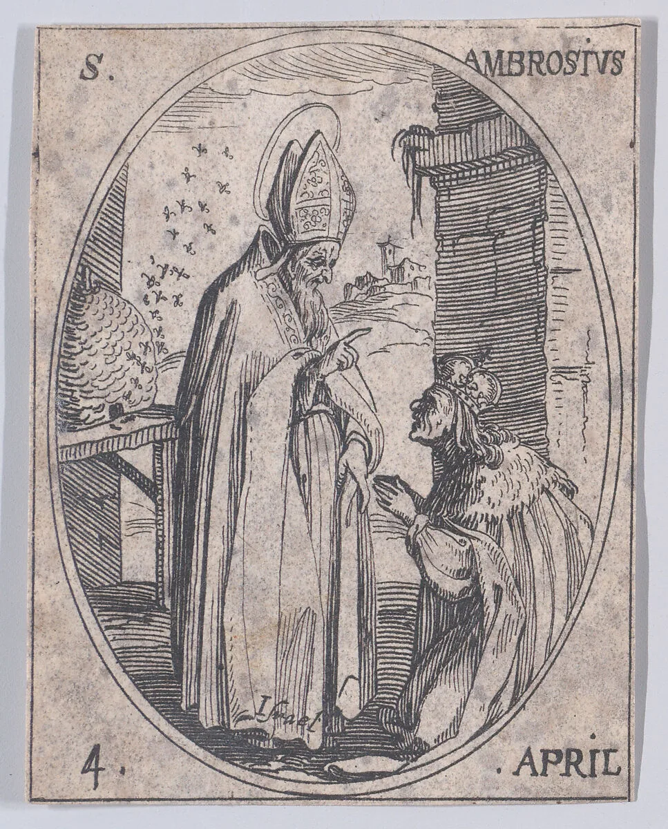 S. Ambroise (St. Ambrose), April 4th, from "Les Images De Tous Les Saincts et Saintes de L'Année" (Images of All of the Saints and Religious Events of the Year) — Jacques Callot|Israël Henriet