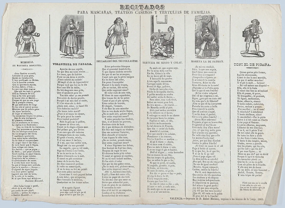 A recital sheet featuring different characters for use at social gatherings — Rafael Mariana