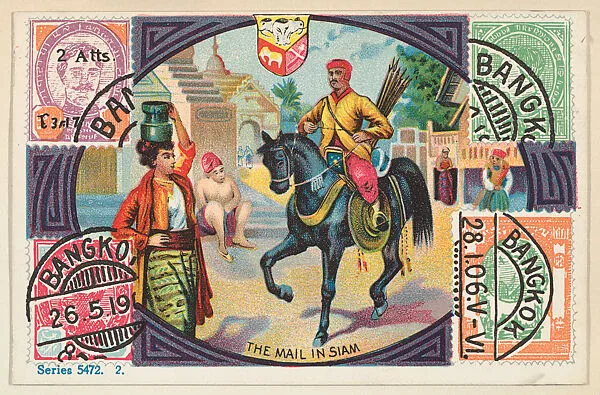 The Mail in Siam, bakery card from the Stamps and Mail Carriers of All Nations series (D73), issued by the Rochester Baking Company — Rochester Baking Company