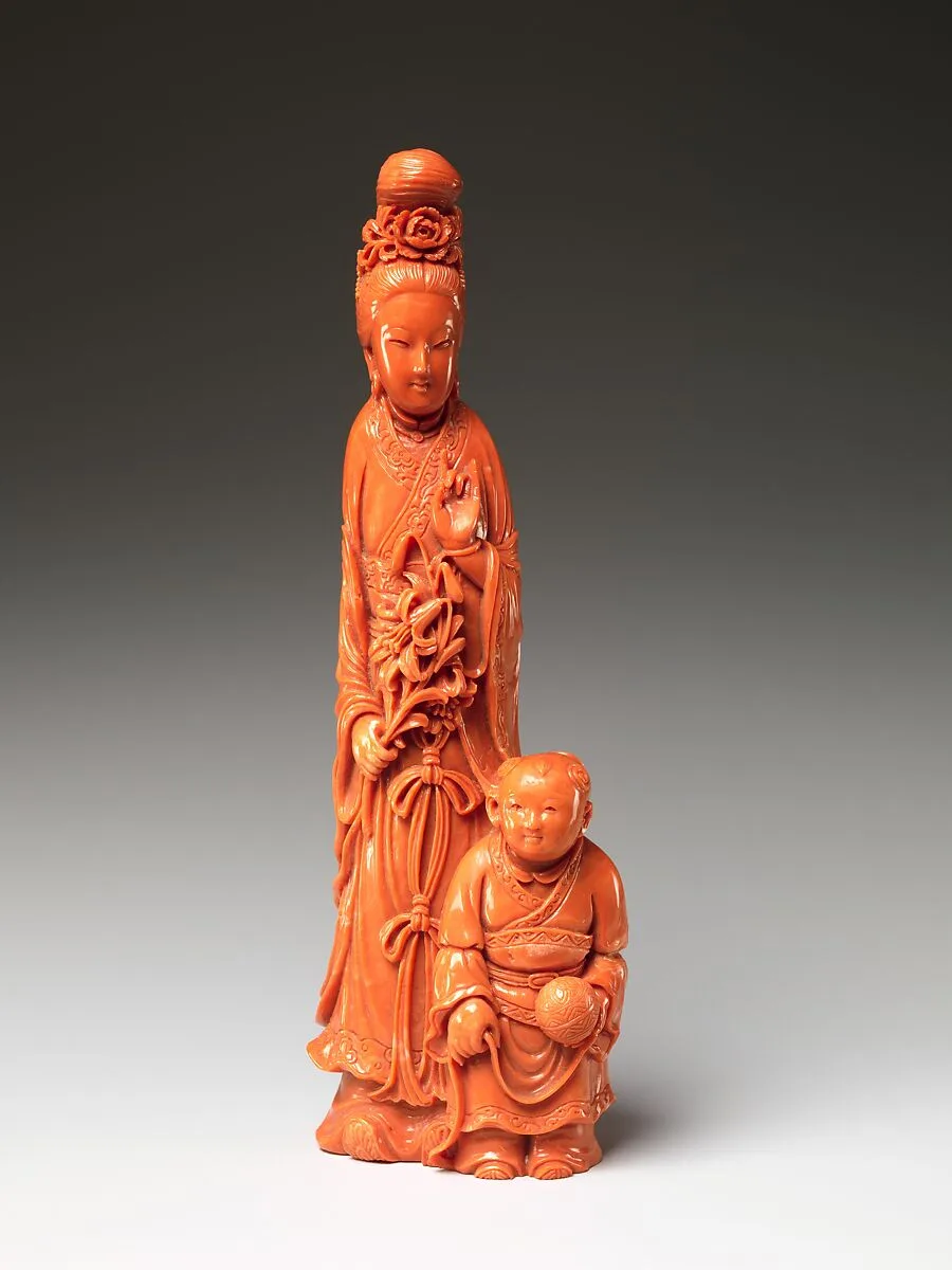 清 珊瑚女仙童子|Fairy and immortal boy — Unknown
