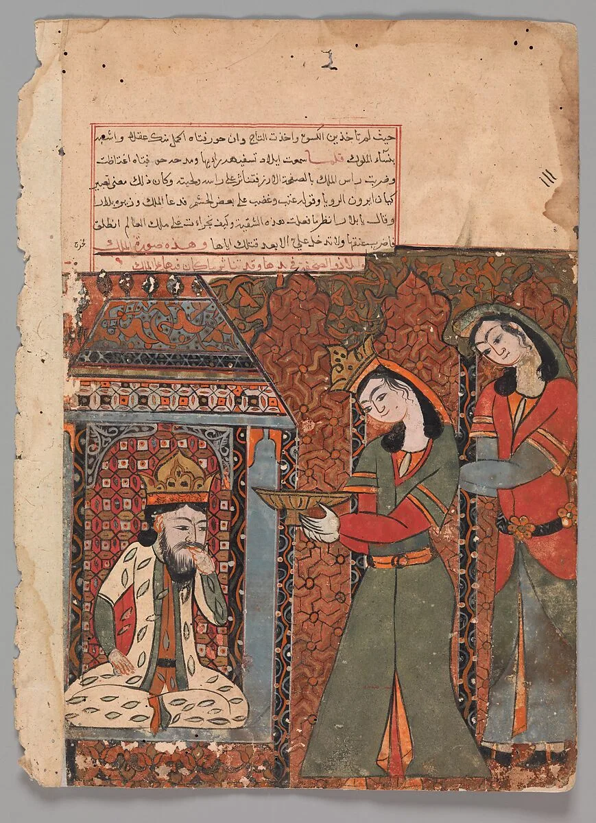 "Ilar (or Irakht) About to Throw the Bowl of Rice at the King", Folio from a Kalila wa Dimna — Unknown