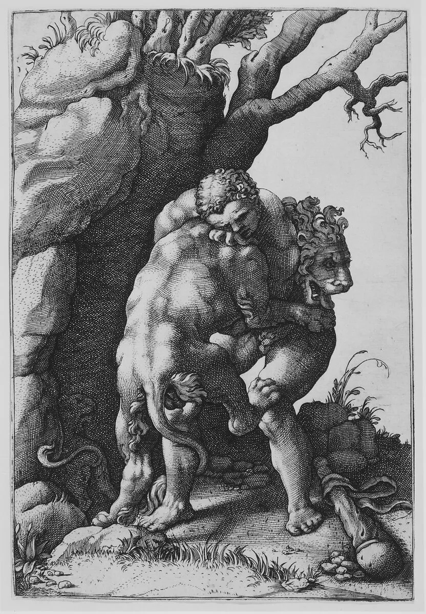Hercules and the Nemean Lion — Adamo (Ghisi) Scultori|Giulio Romano