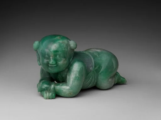 清 翡翠孩兒枕|Pillow in the shape of an infant boy
