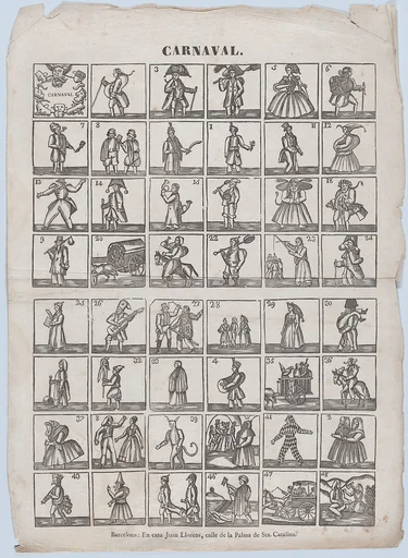 Broadside with 48 figures from carnival