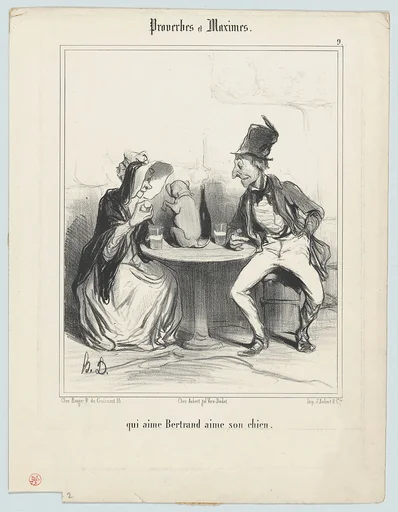 Qui aime Bertrand aime son chien (He who loves Bertrand loves his dog), from Proverbes et Maximes, published in Le Charivari, July 22, 1840