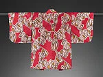赤地曲線模様銘仙羽織|Meisen Jacket (Haori) with Looped Lines