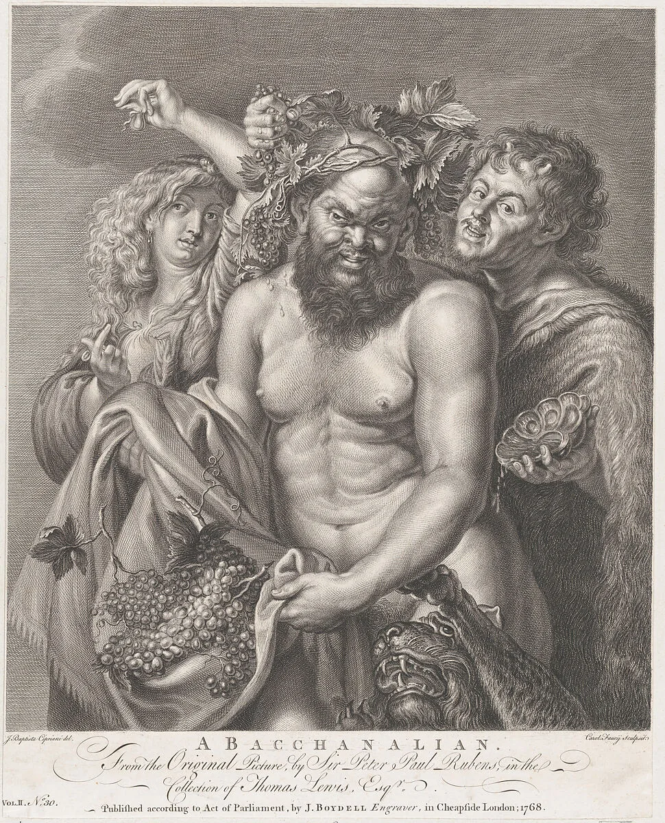 Bacchus accompanied by a Bacchante and a faun — Peter Paul Rubens|Giovanni Battista Cipriani|John Boydell|Carlo Faucci