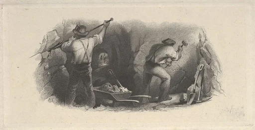 Banknote vignette showing two men working in a mine