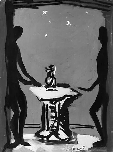 Two Figures Beside a Table