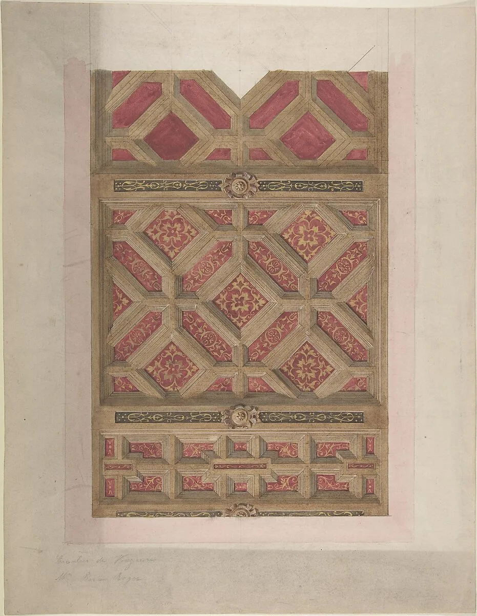 Design for Coffered Ceiling in Red and Gold — Jules-Edmond-Charles Lachaise|Eugène-Pierre Gourdet