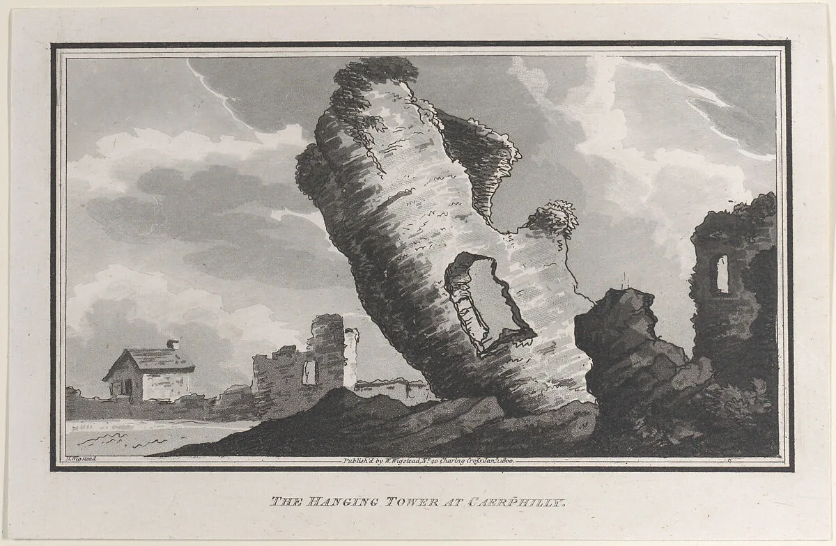 The Hanging Tower at Caerphilly, from "Remarks on a Tour to North and South Wales, in the year 1797" — W. Wigstead|Henry Wigstead|Thomas Rowlandson|John Hill