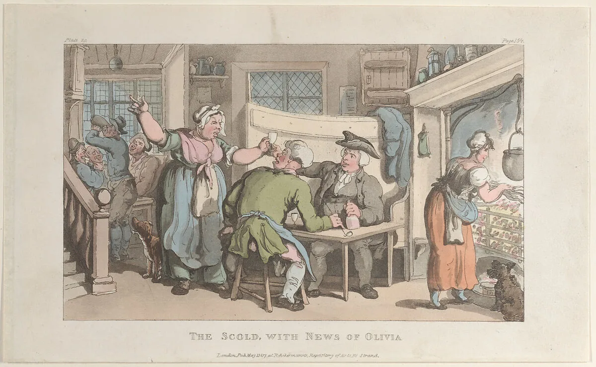 The Scold, with News of Olivia — William Clowes|Oliver Goldsmith|Rudolph Ackermann, London|Thomas Rowlandson