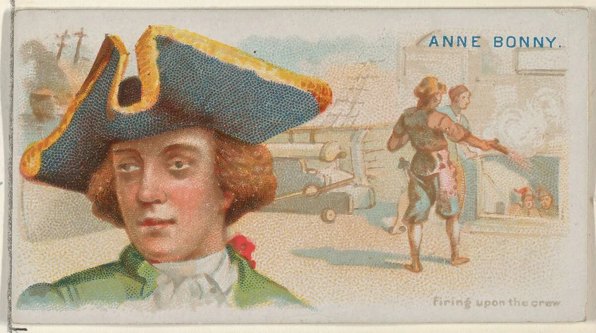 Anne Bonny, Firing Upon the Crew, from the Pirates of the Spanish Main series (N19) for Allen & Ginter Cigarettes — George S. Harris & Sons|Allen & Ginter