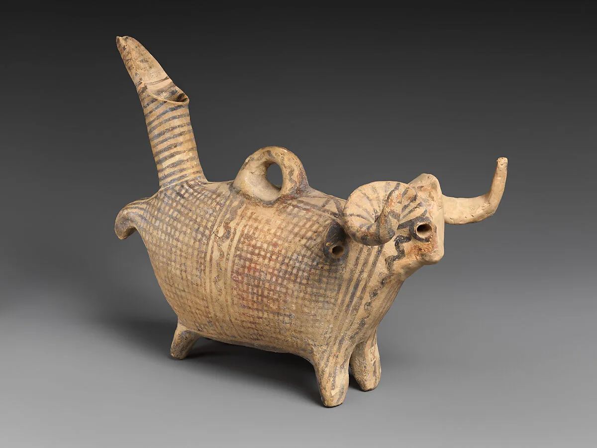 Terracotta zoomorphic askos (vessel) with a ram's head — Unknown