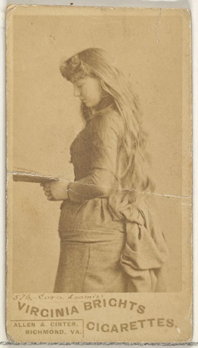 Card 576, Cora Loomis, from the Actors and Actresses series (N45, Type 1) for Virginia Brights Cigarettes — Allen & Ginter