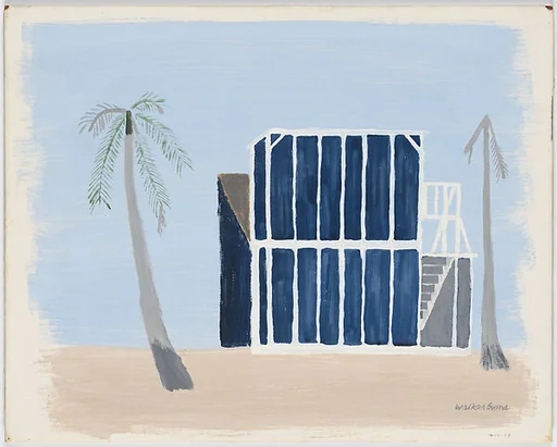 [House with Gridded Panel and Palm Trees]