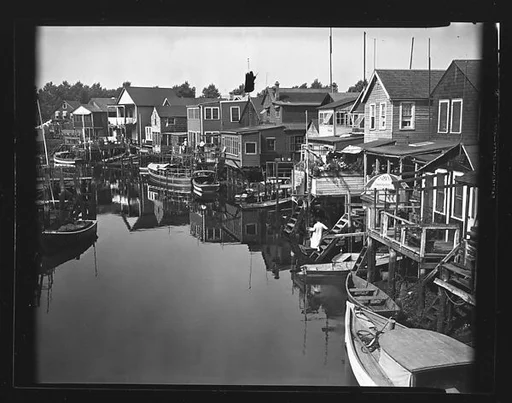 [Houses and Docks on Waterway, Possibly Canarsie, Brooklyn, New York]