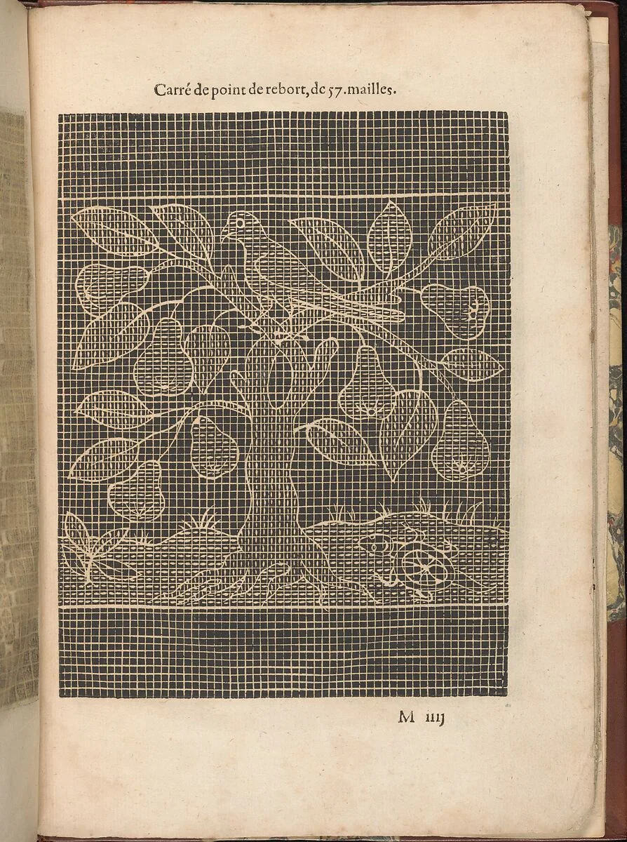 Les Secondes Oeuvres, et Subtiles Inventions De Lingerie du Seigneur Federic de Vinciolo Venitien, page 48 (recto) — Federico de Vinciolo|Jean Le Clerc|Catherine de Bourbon