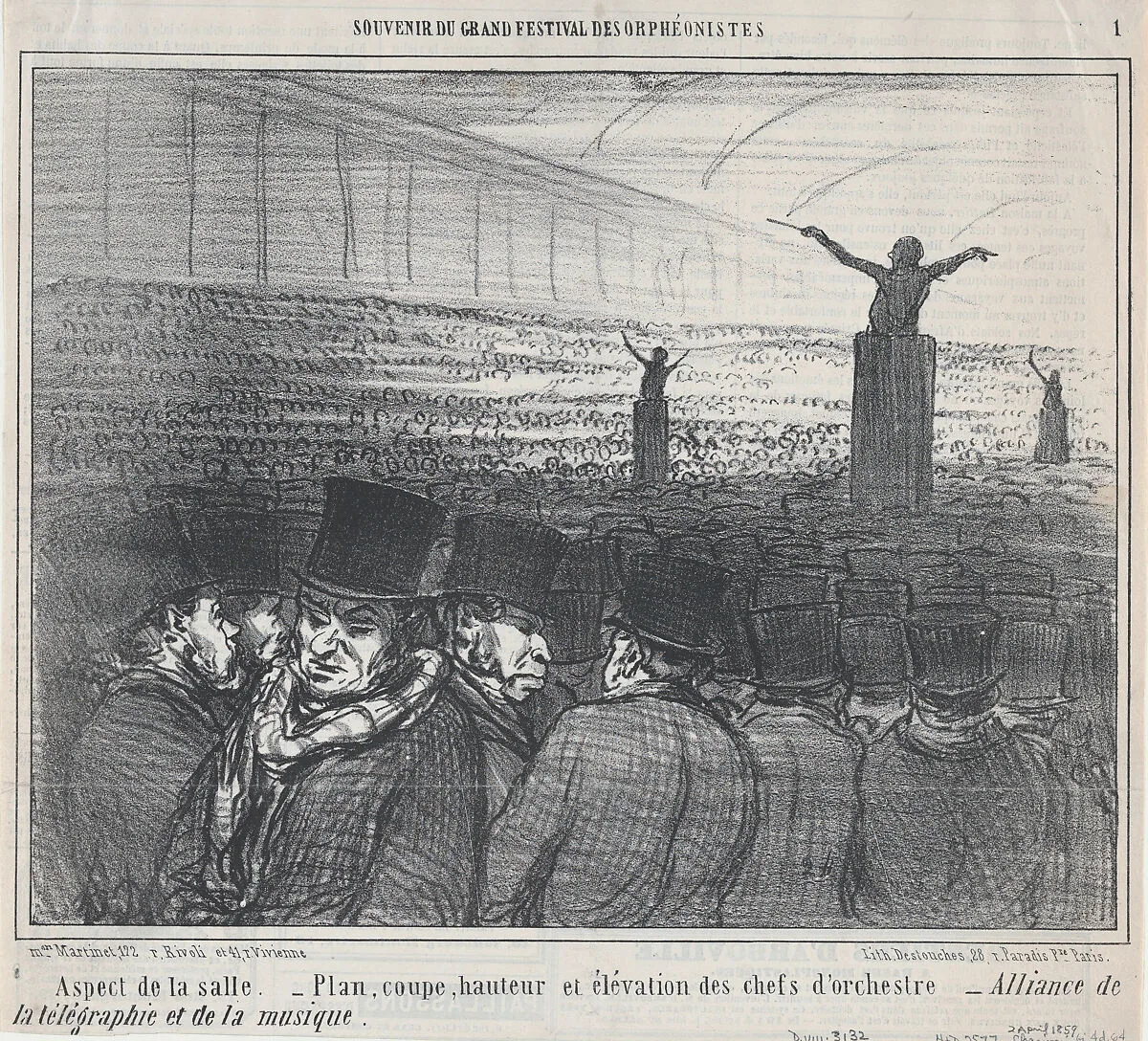 Aspect de la salle..., from Actualités, published in Le Charivari, April 2, 1859 — Honoré Daumier|Destouches|Aaron Martinet