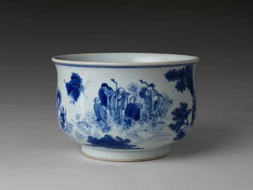 南明弘光元年 景德鎮窯青花十八羅漢圖香爐|Incense Burner with the Eighteen Luohans