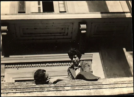 [Jane Ninas and Christine Fairchild on Balcony, Belle Grove Plantation House, White Castle, Louisiana]
