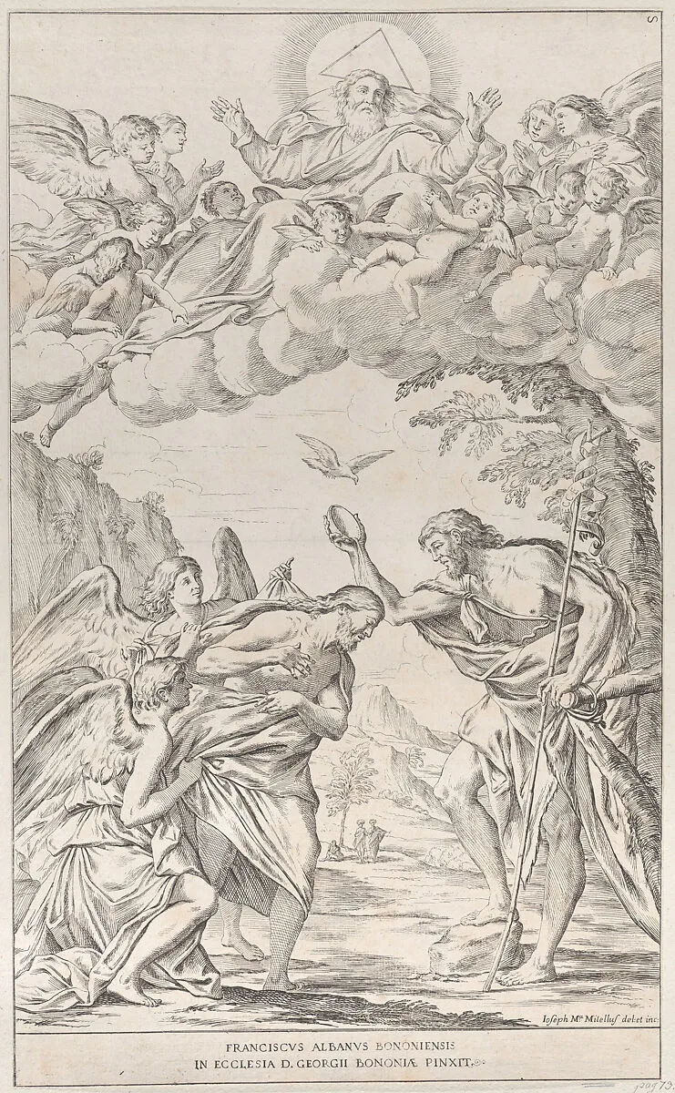 Plate 8: the Baptism of Christ — Giuseppe Maria Mitelli|Gioseffo Longhi|Francesco Albani